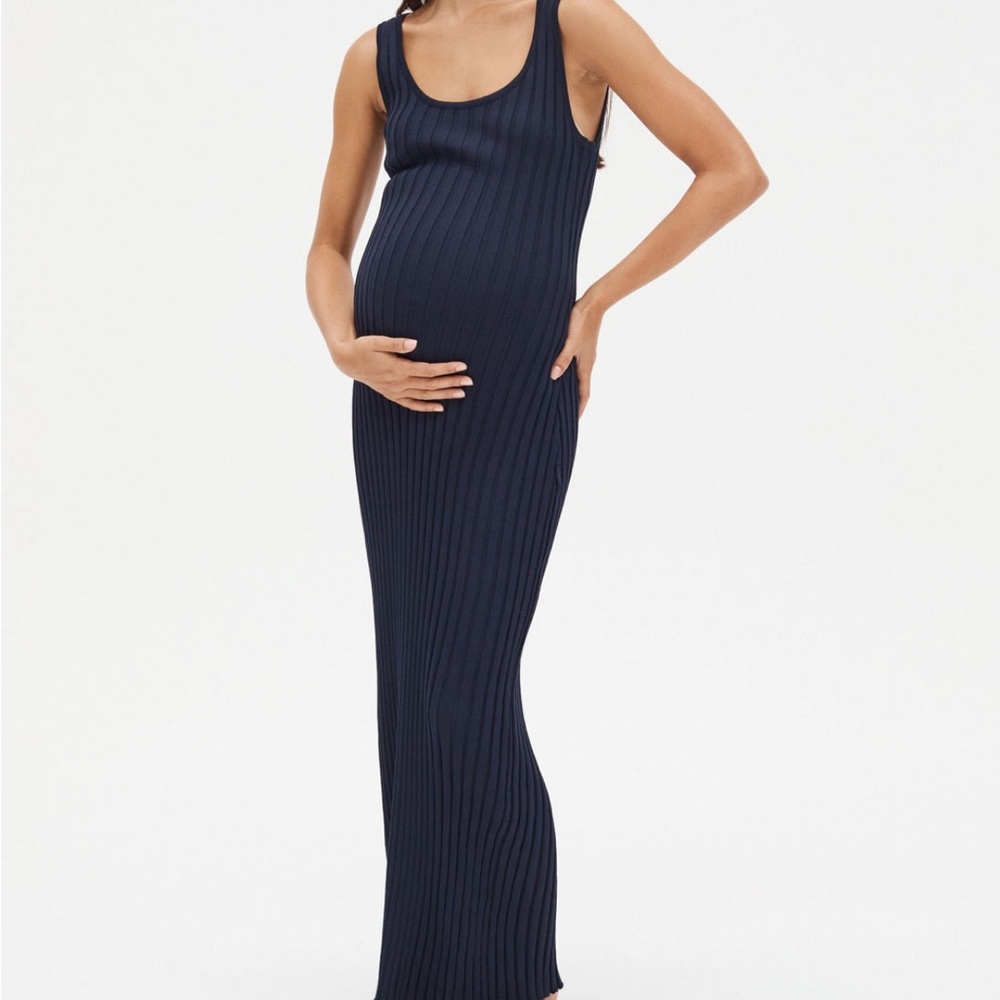 Navy Ribbed Sleeveless Maxi Maternity Dress